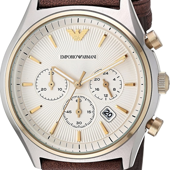 EMPORIO ARMANI AR11033 White Dial Brown Strap Men's Chronograph Watch - Picture 6 of 7